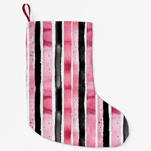 Girly Pink White Black Stripes Small Christmas Stocking