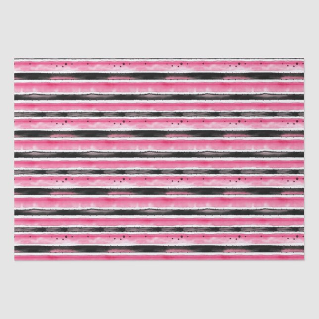 Girly Pink White Black Stripes Tissue Paper (Front)
