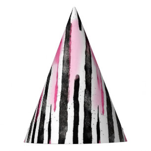 Girly Pink White Black Zebra Stripes Party Hat