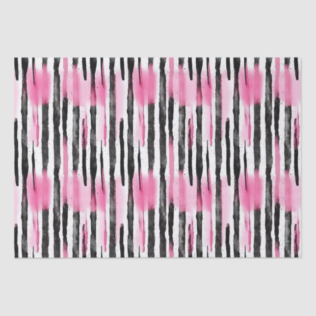 Girly Pink White Black Zebra Stripes Tissue Paper (Front)