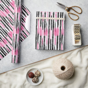 Girly Pink White Black Zebra Stripes Wrapping Paper