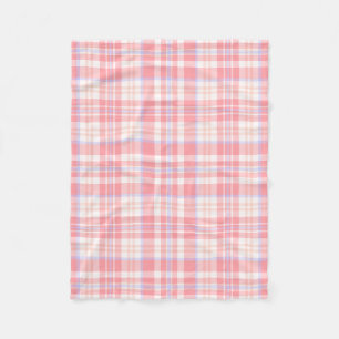 Girly Pink White Blue Plaid Check Fleece Blanket
