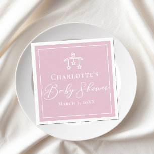 Girly Pink White Chic Minimalist Baby Shower Napkin