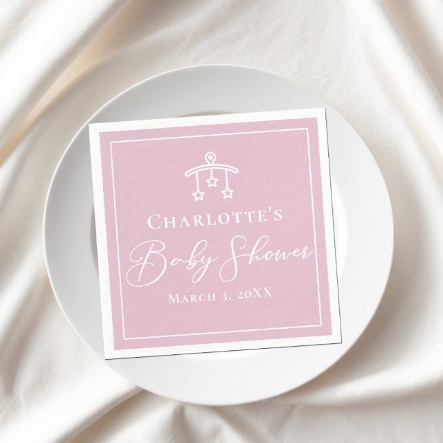 Girly Pink White Chic Minimalist Baby Shower Napkin (Creator Uploaded)