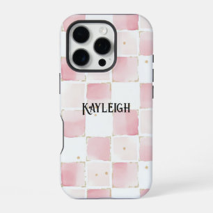 Girly Pink White Chic Squares iPhone 16 Pro Case