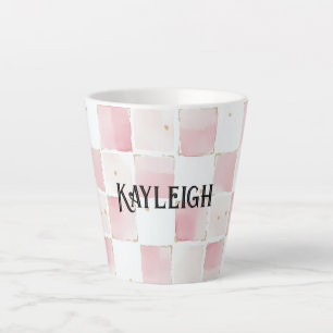 Girly Pink White Chic Squares Latte Mug