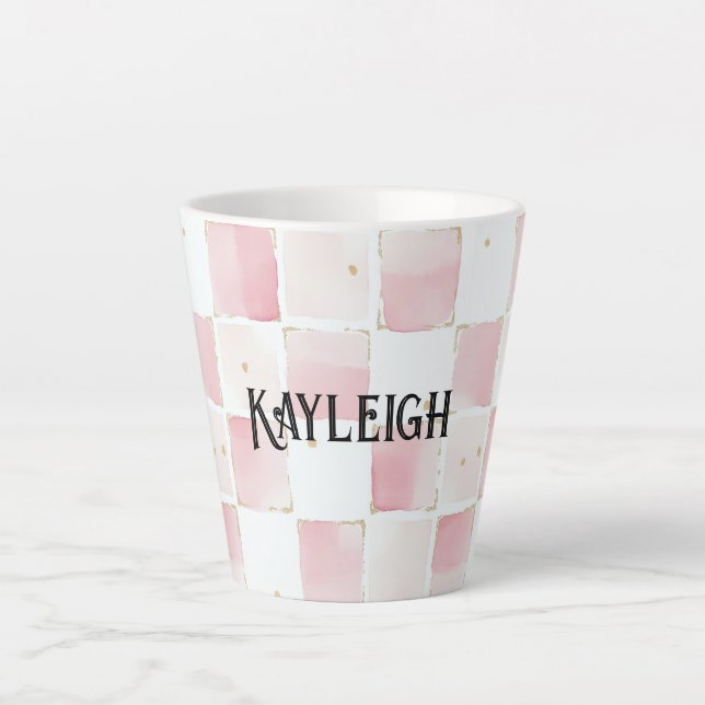 Girly Pink White Chic Squares   Latte Mug (Front)