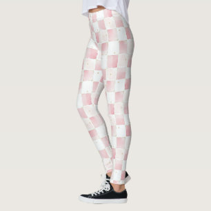Girly Pink White Chic Squares Leggings