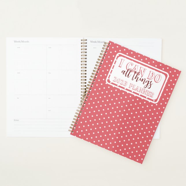 Girly Pink White Dots I Can Do All Things 2023 Planner (Display)