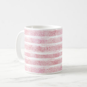 Girly Pink White Faux Glitter Stripes Coffee Mug