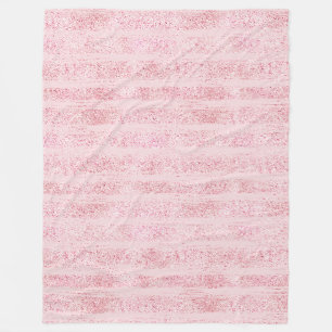 Girly Pink White Faux Glitter Stripes Fleece Blanket