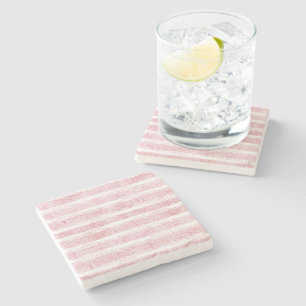Girly Pink White Faux Glitter Stripes Stone Coaster