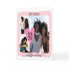 Girly Pink White Four Photo Collage Happy Birthday