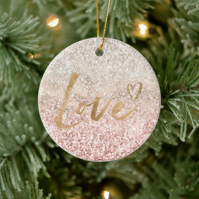 Girly Pink White Gold Glitz Glitter Love Ceramic Tree Decoration (Tree)