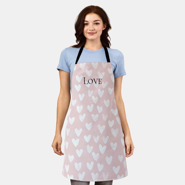 Girly Pink White Hearts   Apron (Worn)