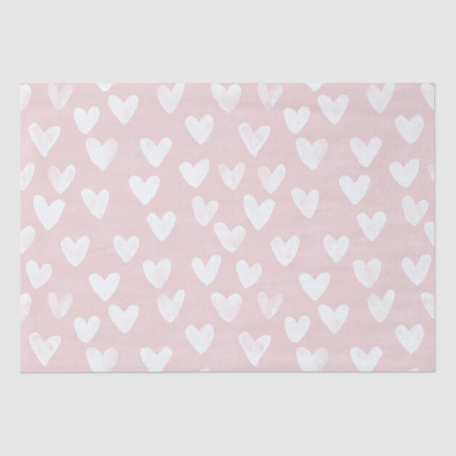 Girly Pink White Hearts Birthday Tissue Paper (Front)