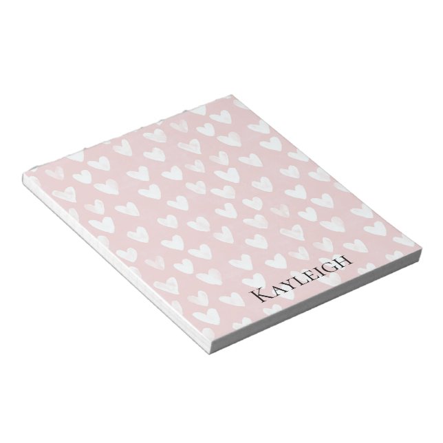 Girly Pink White Hearts   Notepad (Angled)