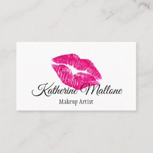 Girly Pink & White Kiss Lips Makeup Artist Business Card
