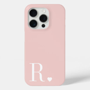 Girly pink  white monogram initial  iPhone 15 pro case