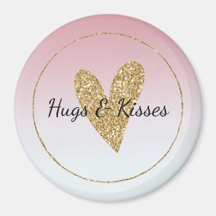 Girly Pink White Ombre Gold Glitter Heart Magnet