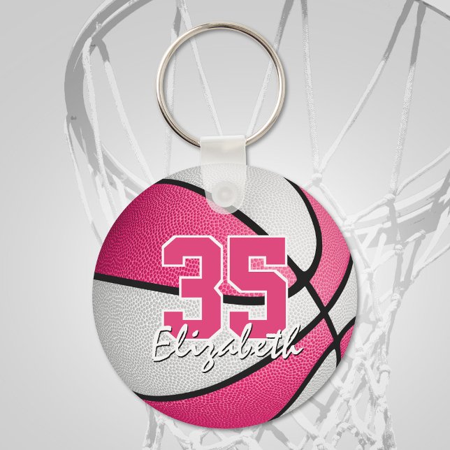girly pink white personalised basketball keychain (Creator Uploaded)