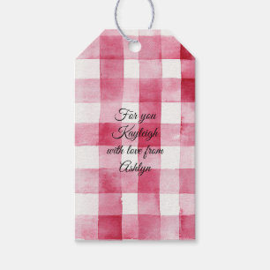 Girly Pink White Plaid Stripes Birthday Gift Tags