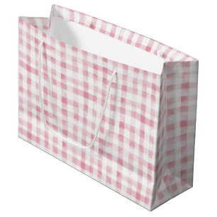 Girly Pink White Plaid Stripes Birthday Large Gift Bag