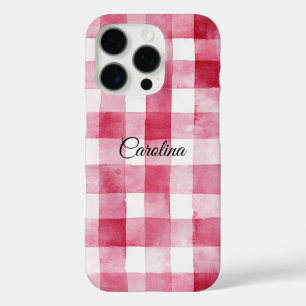 Girly Pink White Plaid Stripes iPhone 16 Pro Case