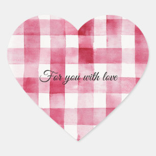 Girly Pink White Plaid Stripes Heart Sticker