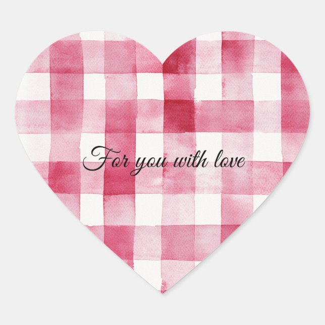 Girly Pink White Plaid Stripes Heart Sticker (Front)