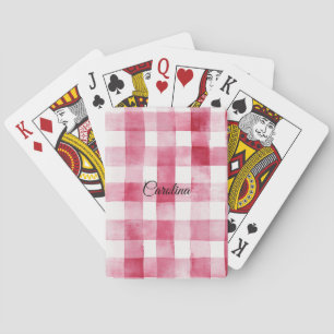 Girly Pink White Plaid Stripes Playing Cards
