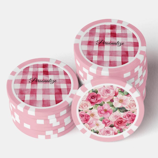 Girly Pink White Plaid Stripes Poker Chips (Stack)