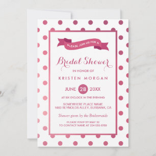 Girly Pink White Polka Dots Trendy Bridal Shower Invitation