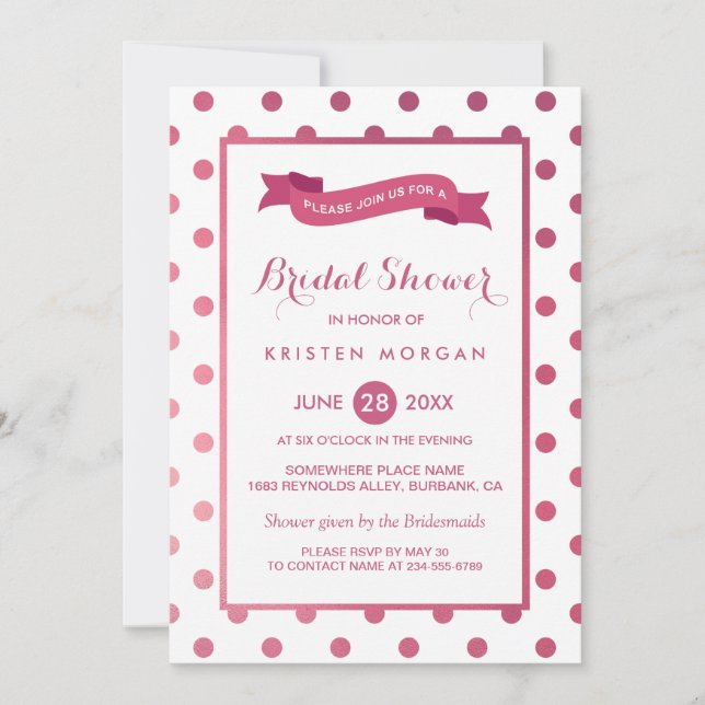 Girly Pink White Polka Dots Trendy Bridal Shower Invitation (Front)