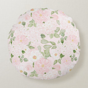 Girly Pink White Pretty Flowers Round Cushion