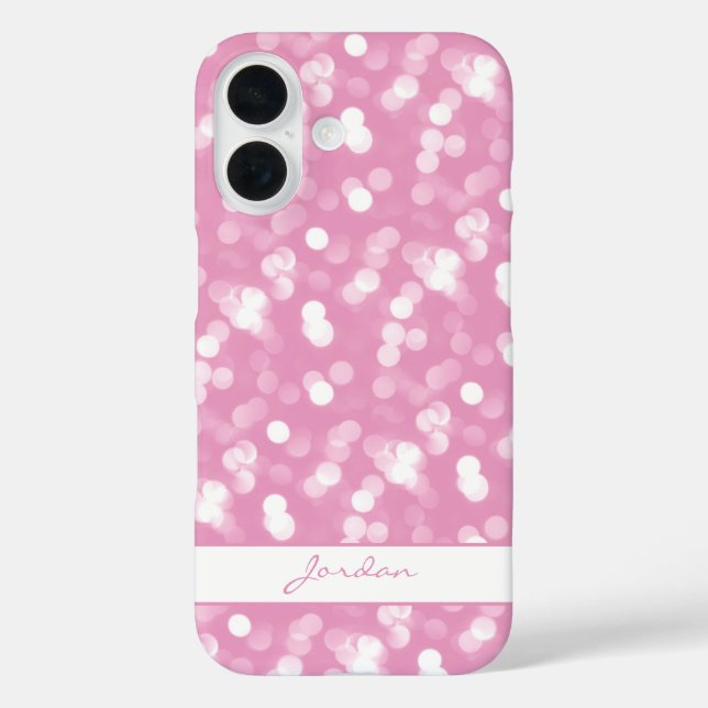 Girly Pink & White Sparkle Glitter w/ Name Case-Mate iPhone Case (Back)
