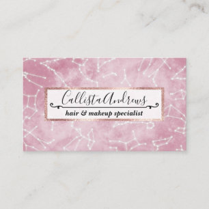 Girly Pink White Star Zodiac Constellations Nebula Business Card