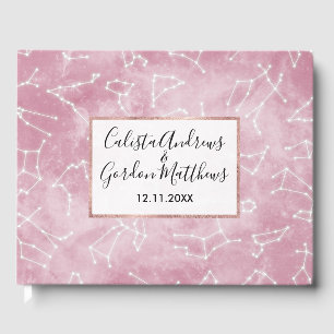 Girly Pink White Star Zodiac Constellations Nebula Guest Book
