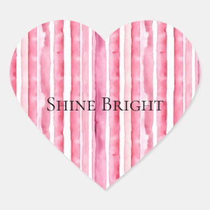 Girly Pink White Stripes Heart Sticker