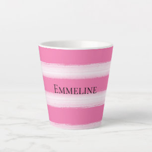 Girly Pink White Stripes Latte Mug