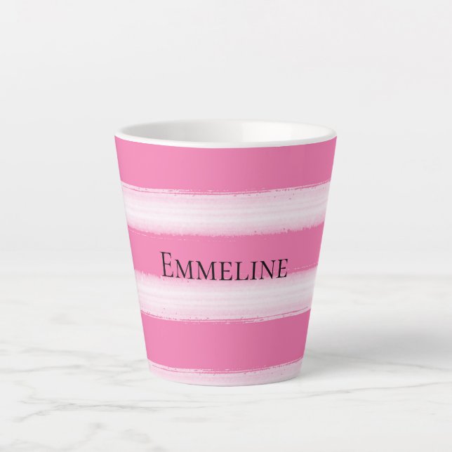 Girly Pink White Stripes  Latte Mug (Front)