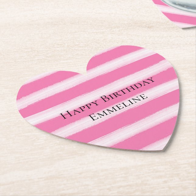 Girly Pink White Stripes  Paper Coaster (Angled)
