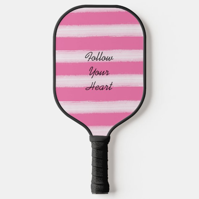 Girly Pink White Stripes  Pickleball Paddle (Front)