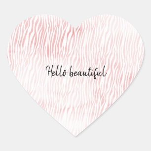 Girly Pink White Watercolor Animal Zebra Print Heart Sticker