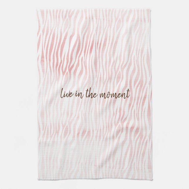 Girly Pink White Watercolor Animal Zebra Print Tea Towel (Vertical)