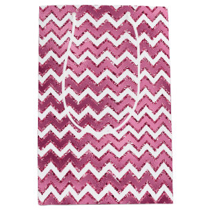 Girly Pink White Zigzag Stripes Medium Gift Bag