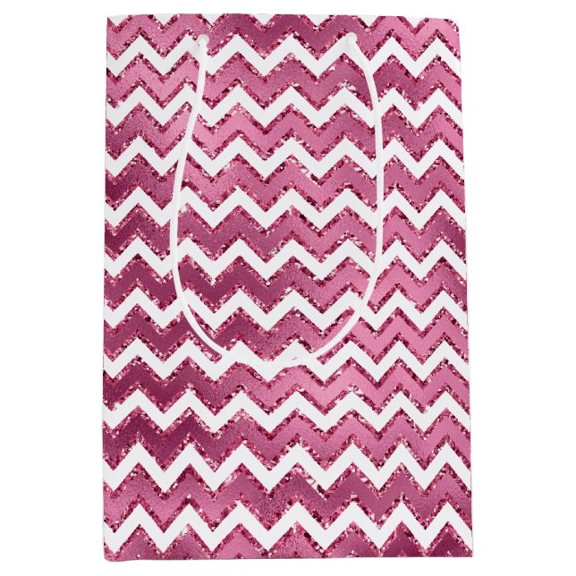Girly Pink White Zigzag Stripes Medium Gift Bag (Front)