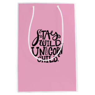 Girly Pink Wild Unicorn Birthday Medium Gift Bag