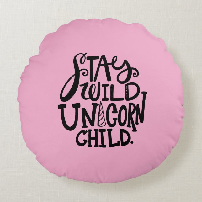 Girly Pink Wild Unicorn Round Cushion (Front)
