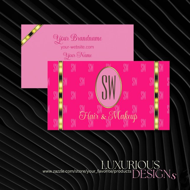 Girly Pink with Monogram Patterned Letters Modern  Business Card (Creator Uploaded)